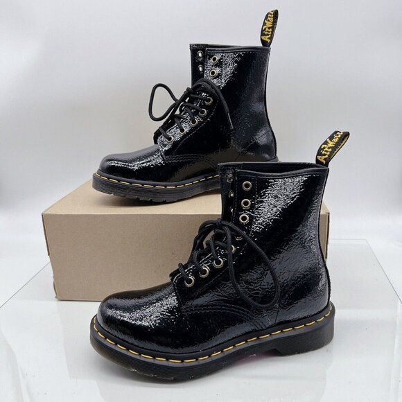 Dr. Martens 1460 8-Eye Lace Up Combat Boots Black Distressed Patent Leather US 6 - Picture 3 of 12
